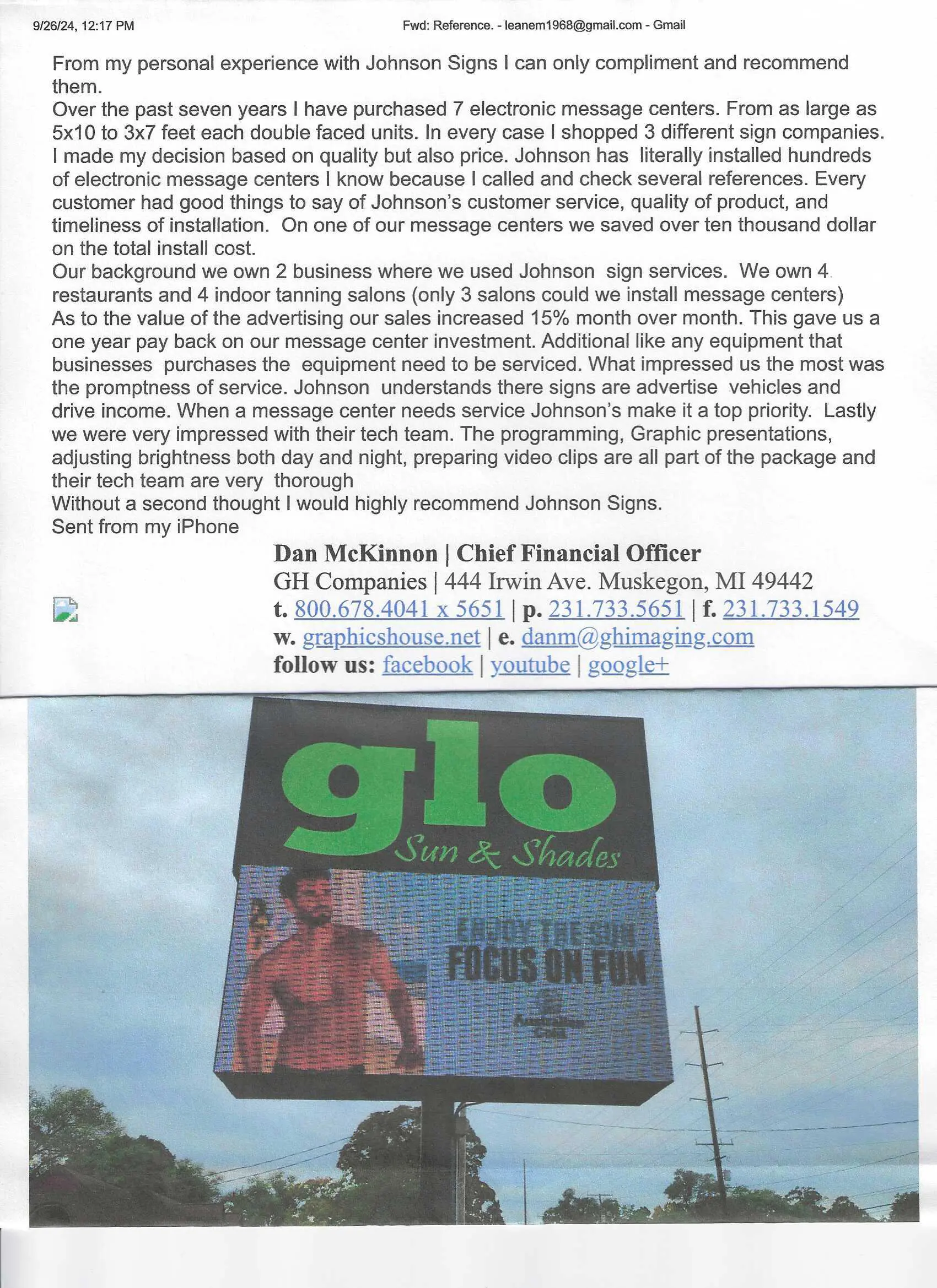 A picture of the glo sign and an advertisement.